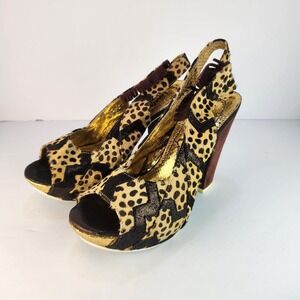 Irregular Choice Cheetah Print Women's Slingback Heeled Sandals Size 7.5